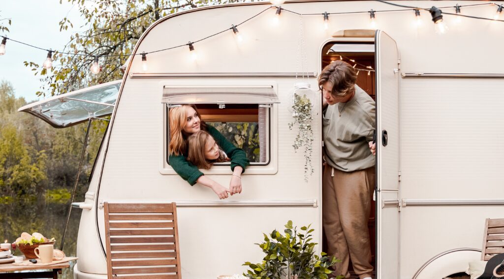 Children,family,brother sister traveling in camper,house on wheels. Trailer motor home.Looking in